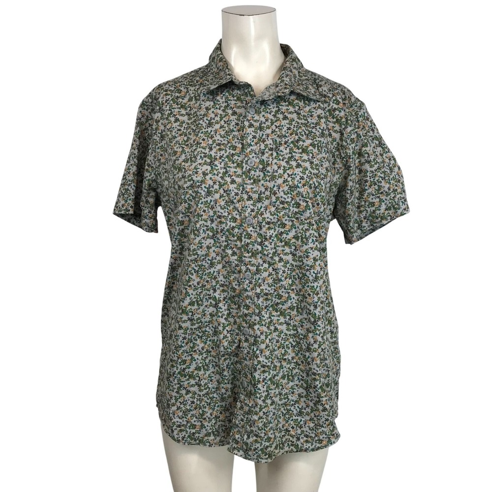 PRANA-‎ MEN'S SMALL -FLORAL SHORT SLEEVE BUTTON UP ORGANIC COTTON TOP SHIRT